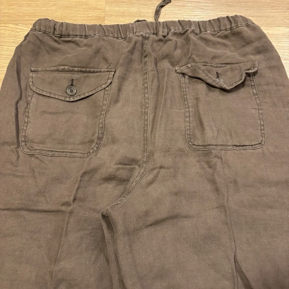 Martin Gordon Pants Mens L Brown 100% Linen Wide Leg Relaxed Trousers Drawstring